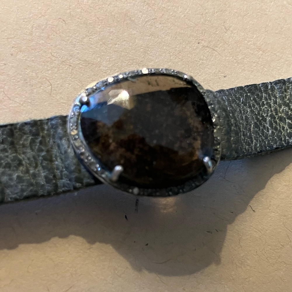 Faceted smoky quartz & leather snap bracelet